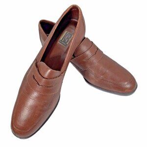 KB Company Brown Leather 9.5M Shoes Chunky Stacked 1inch Heel Brazil Womens